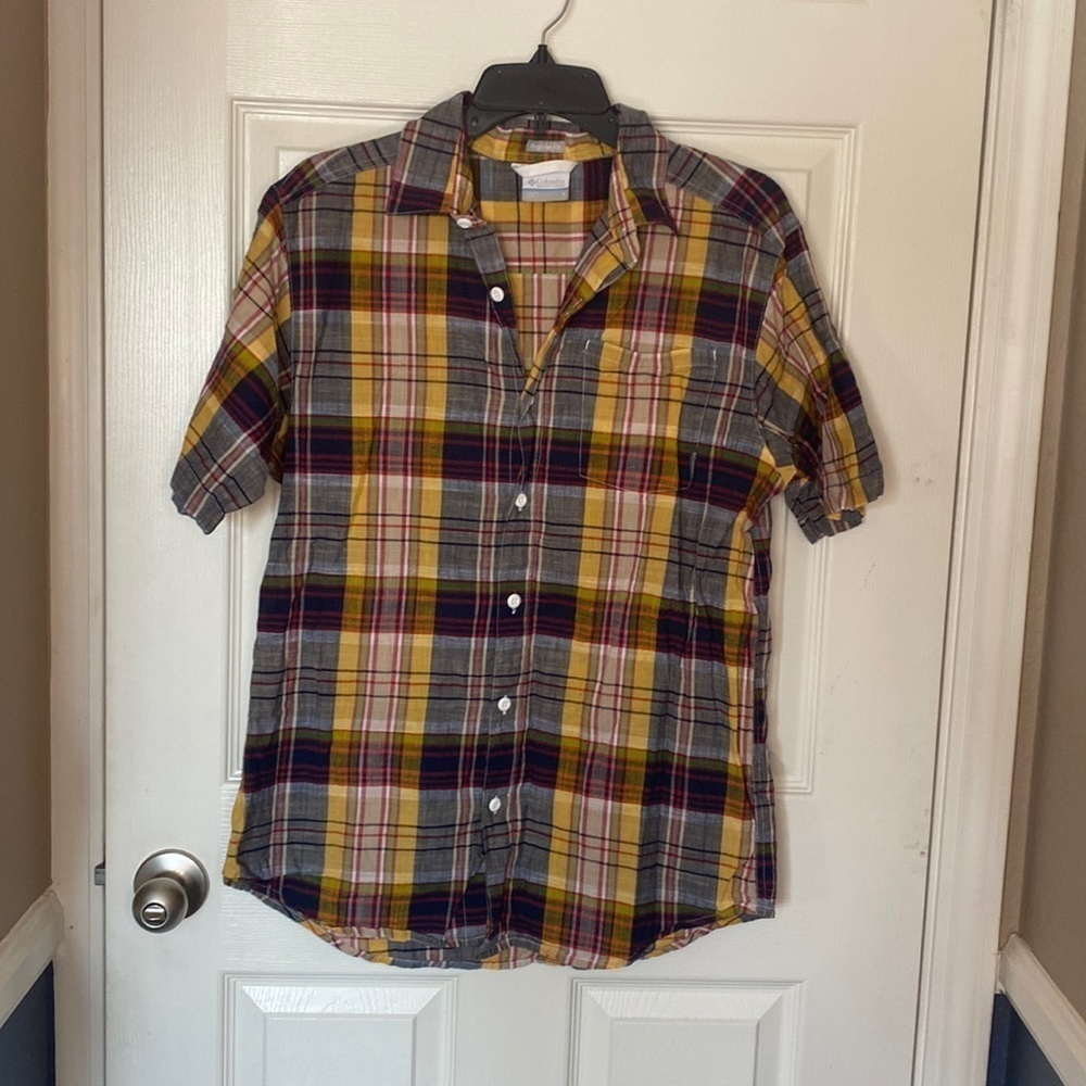 𝅺columbia Regular Fit Plaid Short Sleeve Outdoor Button Down Small
